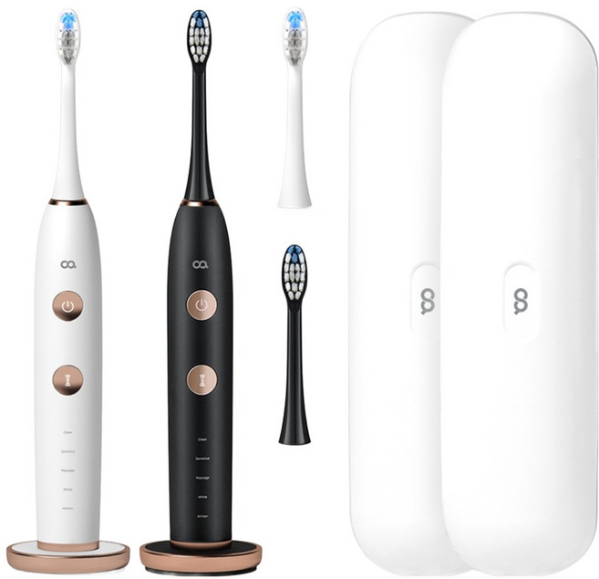 오아 클린이 소프트 음파 전동칫솔 세트, VO-OC001, 화이트 + 블랙, 2세트