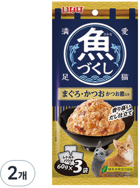 이나바 고양이 생선 가득 파우치, 혼합맛(참치/가다랑어/가다랑어포), 180g, 2개