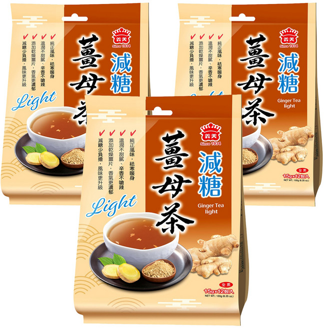 義美 減糖薑母茶, 15g, 12包, 3袋
