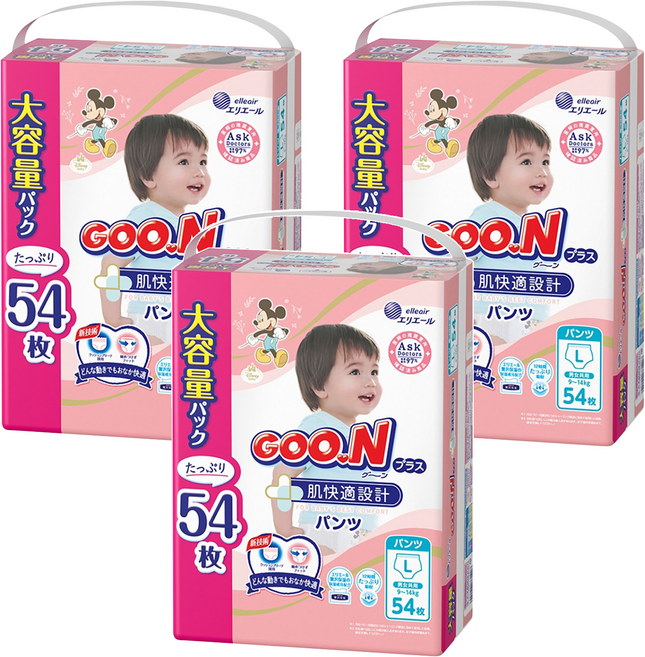 GOO.N 大王 日本境內版 肌快適UJ系列 褲型尿布 9~14kg, L, 162片