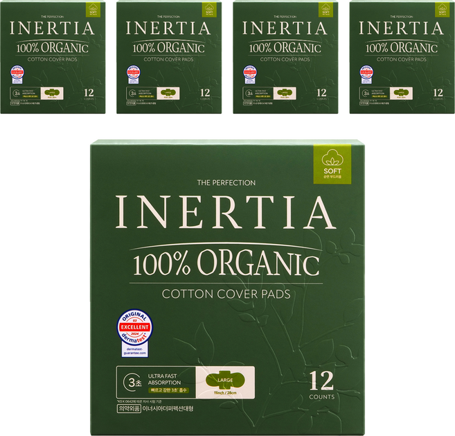 이너시아 더 퍼펙션 생리대 날개형, 대형, 12개입, 5개