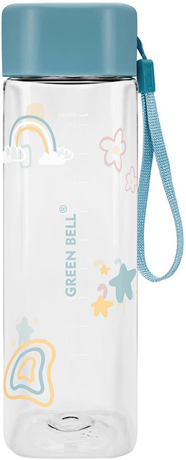 Green Bell 綠貝 童趣水壺 四方Tritan 600ml 耐溫防漏 輕量好攜帶, 1個