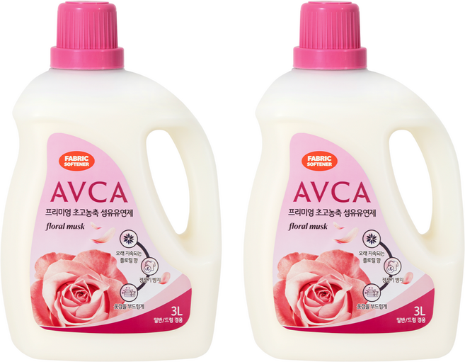 아브카 프리미엄 초고농축 액체 섬유유연제 플로럴 머스크향 본품, 3L, 2개