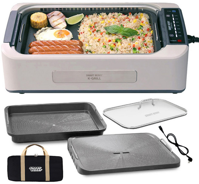 스마트베리 케이 그릴 본체 화이트 + 그릴팬 + 다용도 요리팬 + 전용뚜껑 + 전원선 + 전용가방, SBG-K01(화이트)
