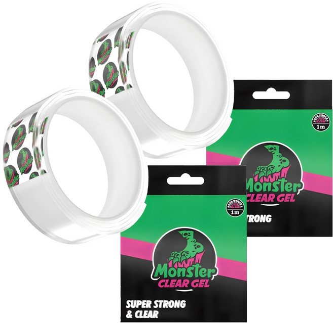 Monster Gel 多用途超強力矽膠雙面膠帶 30mm x 1m, 透明, 2個