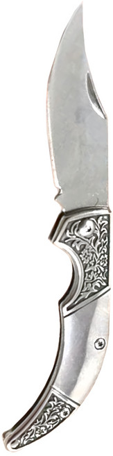 台灣 JiNDO 萬用 折疊小刀 金屬雕花 不鏽鋼 口袋 迷你 摺疊 釣魚 野外求生 登山 露營 水果刀 野炊 收8.8cm 開15.5cm 68g, 銀色, 1個