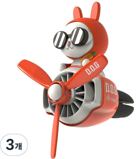 도그독 프로펠러 차량용 송풍구 방향제 토끼, 3개, 우디