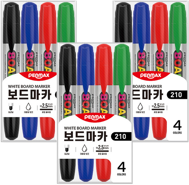 펜맥스 화이트 보드마카 210, 검정,청색,적색,녹색, 12개
