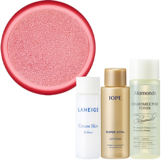 아이오페 에어쿠션 블러셔 리필 9g + 아모레퍼시픽 기초케어 3종, 01 핑크, 1세트