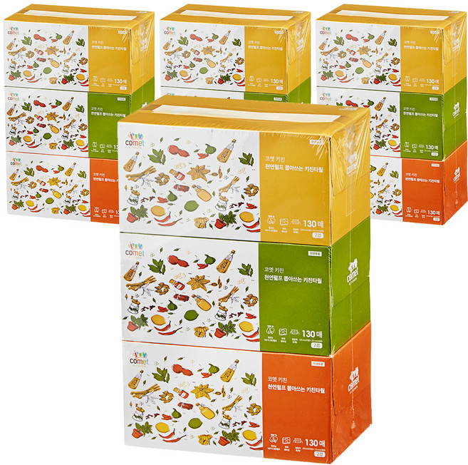 코멧 천연펄프 뽑아쓰는 키친타올 2겹, 130매, 12개