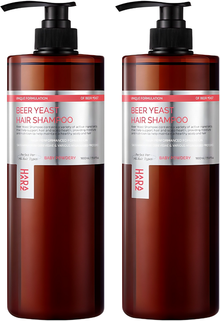 하라즈 맥주효모 샴푸 베이비파우더향, 1L, 2개