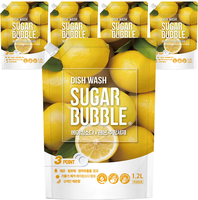 슈가버블 베이킹소다 레몬 주방세제, 5개, 1.2L