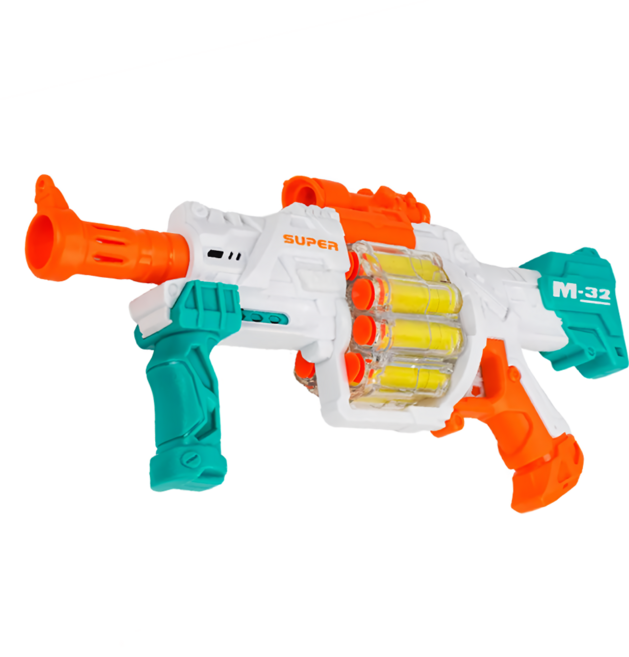 左輪8發裝子彈手動連發安全軟彈槍組M32短版榴彈槍玩具, 多色, 1個