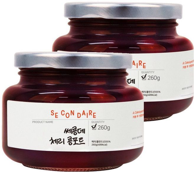 쎄콩데 체리 콩포트 과일잼, 260g, 2개