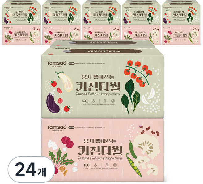 탐사 뽑아쓰는 천연펄프 키친타올, 150매, 24개