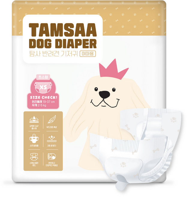 탐사 반려동물 여아용 기저귀 30매, 초소형, 1개, 30개입
