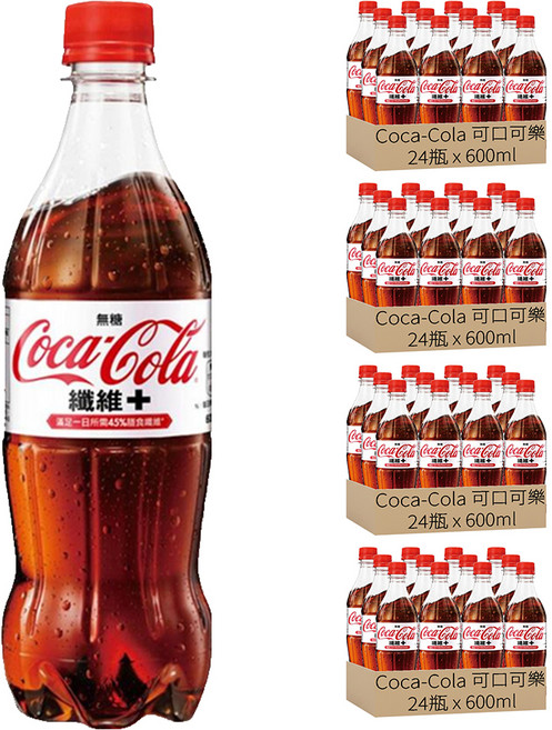 Coca-Cola 可口可樂 纖維+ 無糖, 600ml, 96瓶