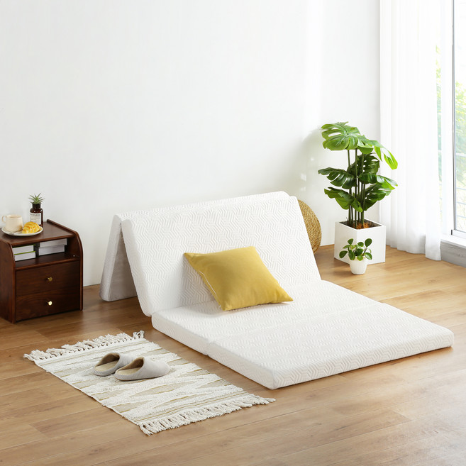 슬립플레이스 4단 접이식 방수 메모리폼 토퍼 매트리스, 화이트, 7cm