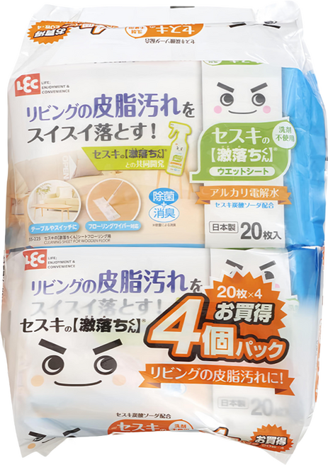 LEC 激落倍半碳酸鈉居家及地板清潔濕巾 20張, 4包