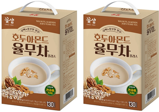 꽃샘 호두아몬드율무차플러스, 18g, 130개입, 2개