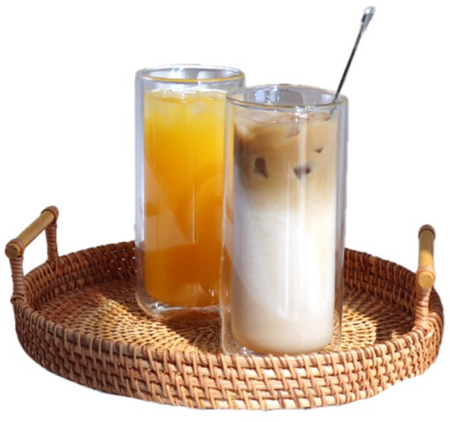 심플 원형 이중 유리컵 450ml, 투명, 2개