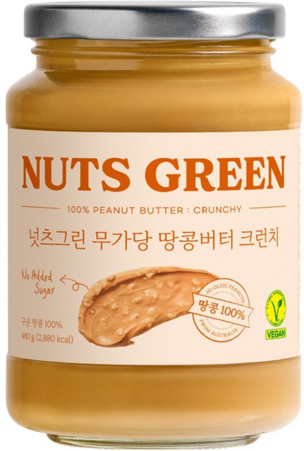 넛츠그린 100% 땅콩 스프레드 크런치, 480g, 1개