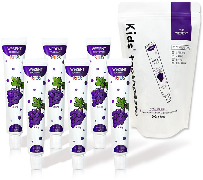 위덴 어린이치약 포도맛, 50g, 6개