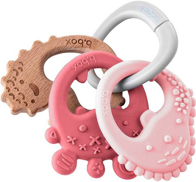 b.box 三環咬牙器, PP固定環 + 矽膠咬牙器環 + 櫸木咬牙器環, 莫蘭迪粉, 1個