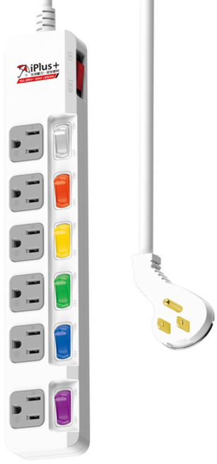 iPlus 保護傘 7切6座扁插延長線組, 1條, 6.3m, 白色