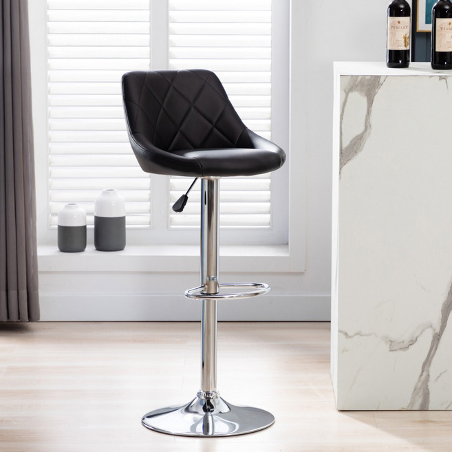 E-home Logan 羅根菱格紋皮面可調式吧檯椅, 黑色, 1個