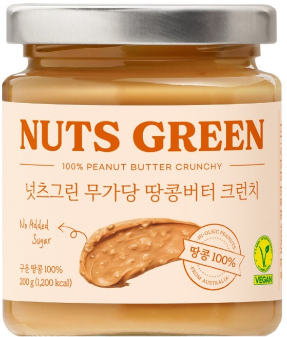 넛츠그린 무가당 땅콩버터 크런치, 200g, 1개