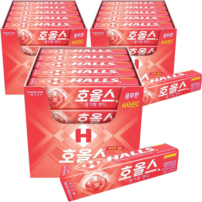 HALLS 條狀草莓, 60個, 27.9g