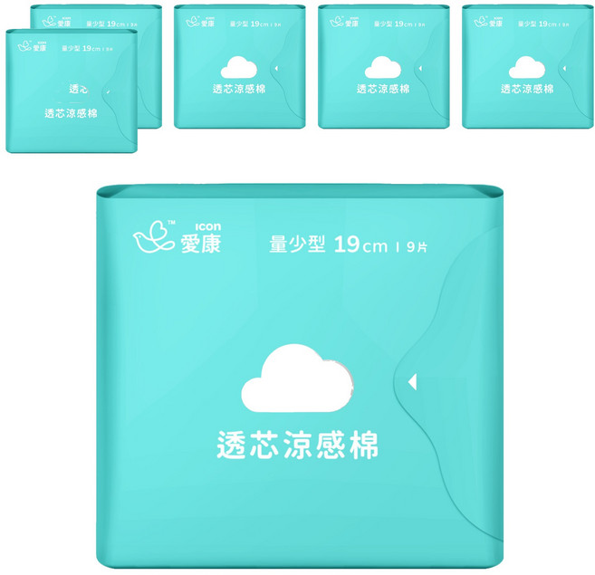 icon 愛康 透芯涼感衛生棉, 量少型(19cm), 9片, 6包