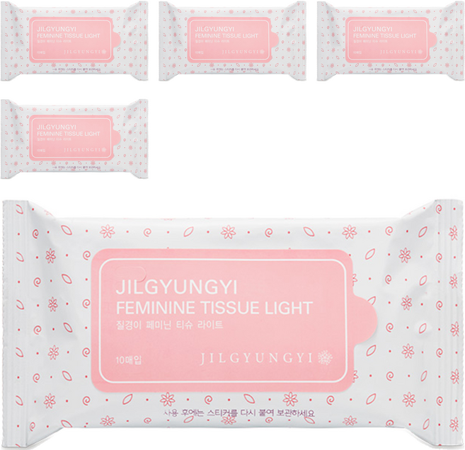 질경이 페미닌 라이트 티슈형 여성청결제, 10매, 5개