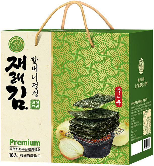 SUNI COOK 順伊奶奶 海苔經典禮盒 洋蔥口味 18包, 90g, 1盒