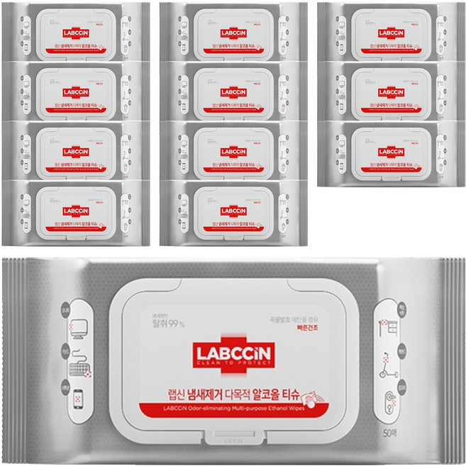 랩신 냄세제거 다목적 알코올 티슈 캡형, 45g, 50개입, 12개