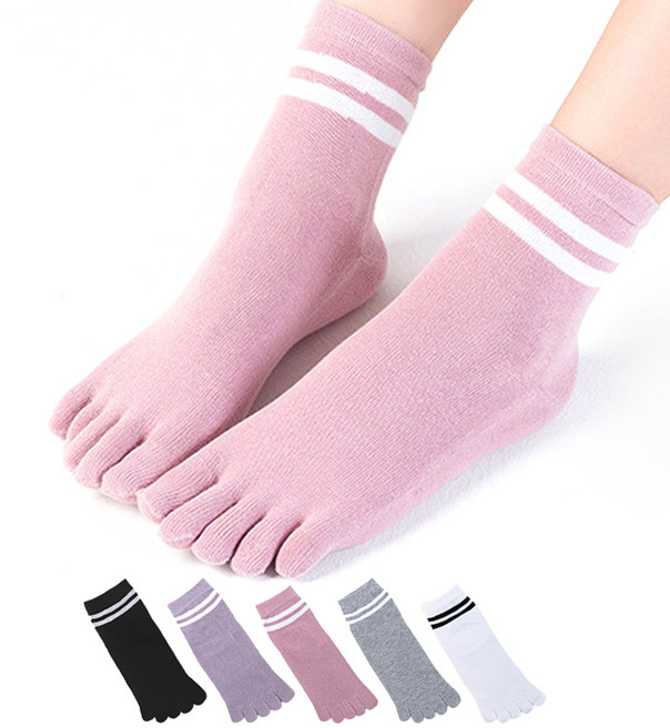 Doobalro 女款簡約線條五指中筒襪5雙組