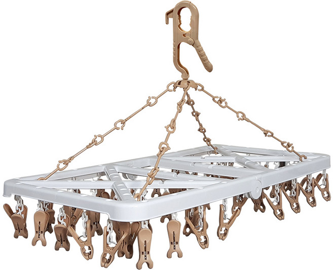 MIKA HOUSE 橘之屋 日式折疊曬衣架 52夾 防風設計 360度旋轉掛勾 可拆卸夾子 台灣製, 顏色隨機