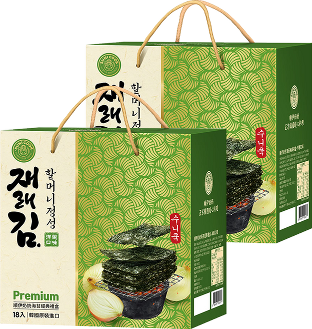 SUNI COOK 順伊奶奶 海苔經典禮盒 洋蔥口味 18包, 90g, 2盒
