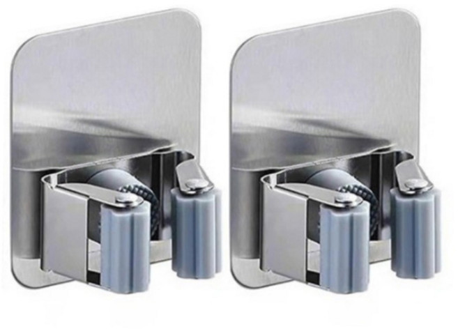 리빙홈디테일 무타공 스테인레스 청소도구 거치대 걸이 GE-04, 실버, 2개