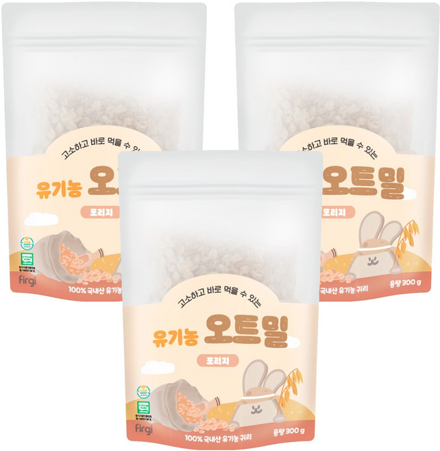 퍼기 유아용 유기농 오트밀 이유식 포리지, 300g, 3개