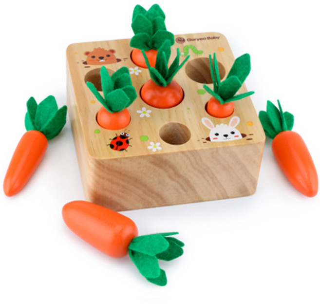 고려베이비 당근뽑기 소근육발달 원목장난감 나무블럭 아기원목교구, 혼합색상, 1개