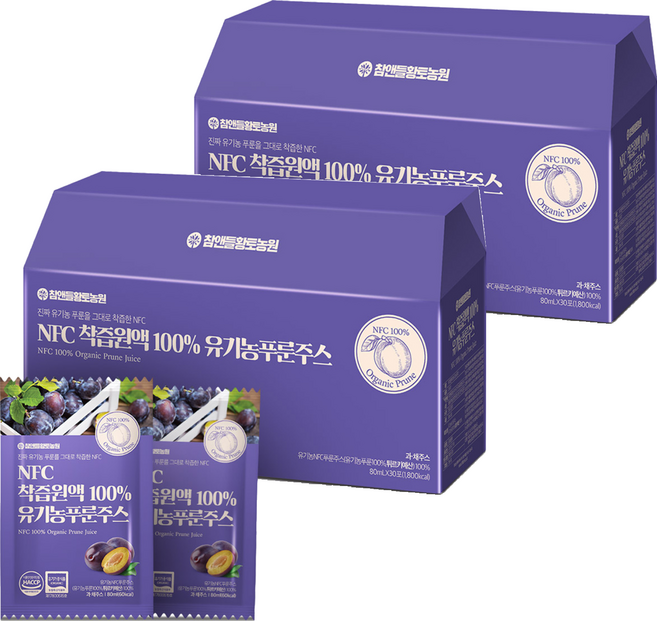 참앤들황토농원 NFC 착즙원액 유기농 푸룬주스, 80ml, 60개