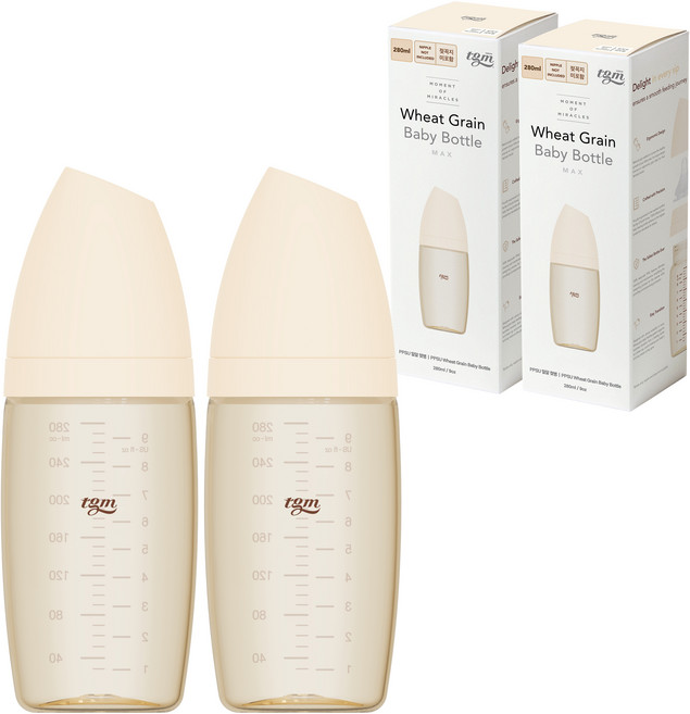 티지엠 유아용 PPSU 밀알 젖병, 아이보리, 280ml, 2개
