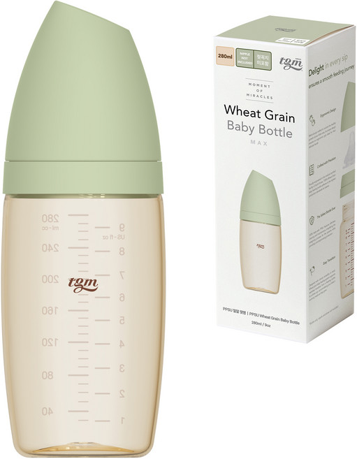 티지엠 PPSU 밀알 젖병, 모스그린, 280ml, 1개