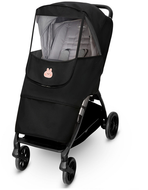 마니또 유모차 범용 멜란지 와펜 방풍커버 + 보관주머니, 바니블랙, 1개