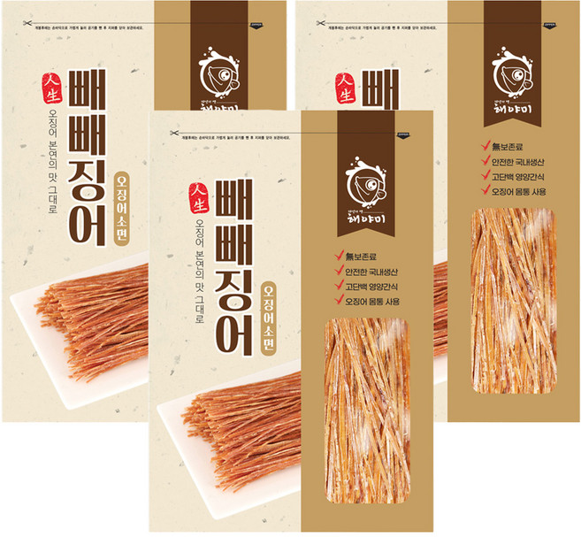 해야미 빼빼징어 오징어소면, 240g, 3개