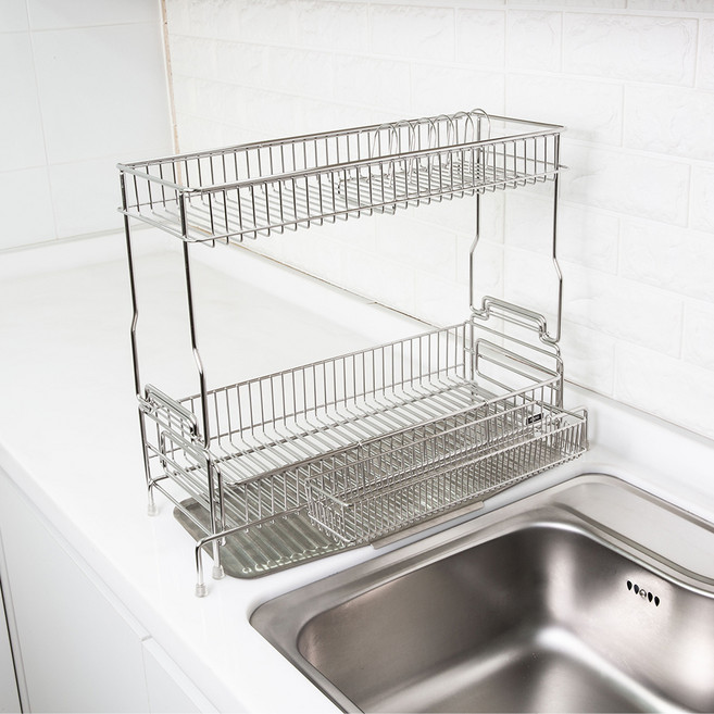 스토피아 국산 올스텐 304 확장형 식기건조대 소, 2단, 실버, 1개