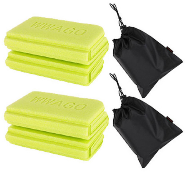 리빙준 경량 접이식 등산방석 2p + 파우치 2p 세트, 형광그린