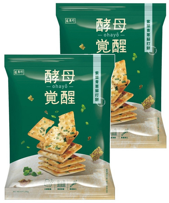 盛香珍 酵母覺醒 紫菜青蔥蘇打餅 植物五辛素, 280g, 2袋